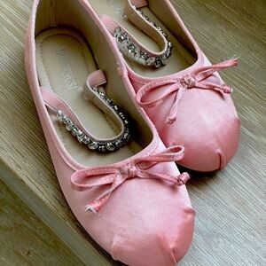 Brand new pink satin ballet flats with embellished rhinestones